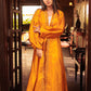 Inayah Deep Saffron Abaya Gown with Balloon Sleeves & White Cream Slip Dress for Formal Occasions
