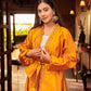 Inayah Deep Saffron Abaya Gown with Balloon Sleeves & White Cream Slip Dress for Formal Occasions