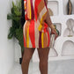 Women's Plus Size Fashion Casual Striped Short Dress with Tie Neck Detail