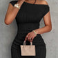 Textured Single Shoulder Bodycon Maxi Dress