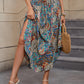 Paisley Print Shirred Waist Skirt, Boho High Waist Curved Hem A-line Tie Skirt For Spring & Summer, Women's Clothing