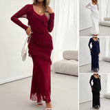 Women's Elegant Slim Fit Mesh V-Neck Dress – Evening Party & Formal Wear