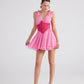 Fiona Pink Ruched Mini Dress with Pleated Skirt