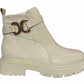 Britney Womens Buckle Chain Winter Faux Leather Ladies Ankle Chelsea Combat Boots Biege