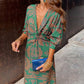 Sophia | Vintage Printed V-Neck Long-sleeve Elegant Dress