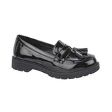 Kingston Girls Ladies Loafers Black Faux Patent Leather Loafers Tassels Slip On Shoes Sizes