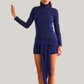 Women’s Blue Glitter High Neck Long Sleeve Party Dress
