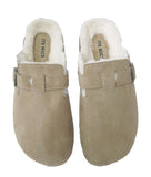 Ellen Ladies Faux Fur Lined Platform Mules Buckle Slippers