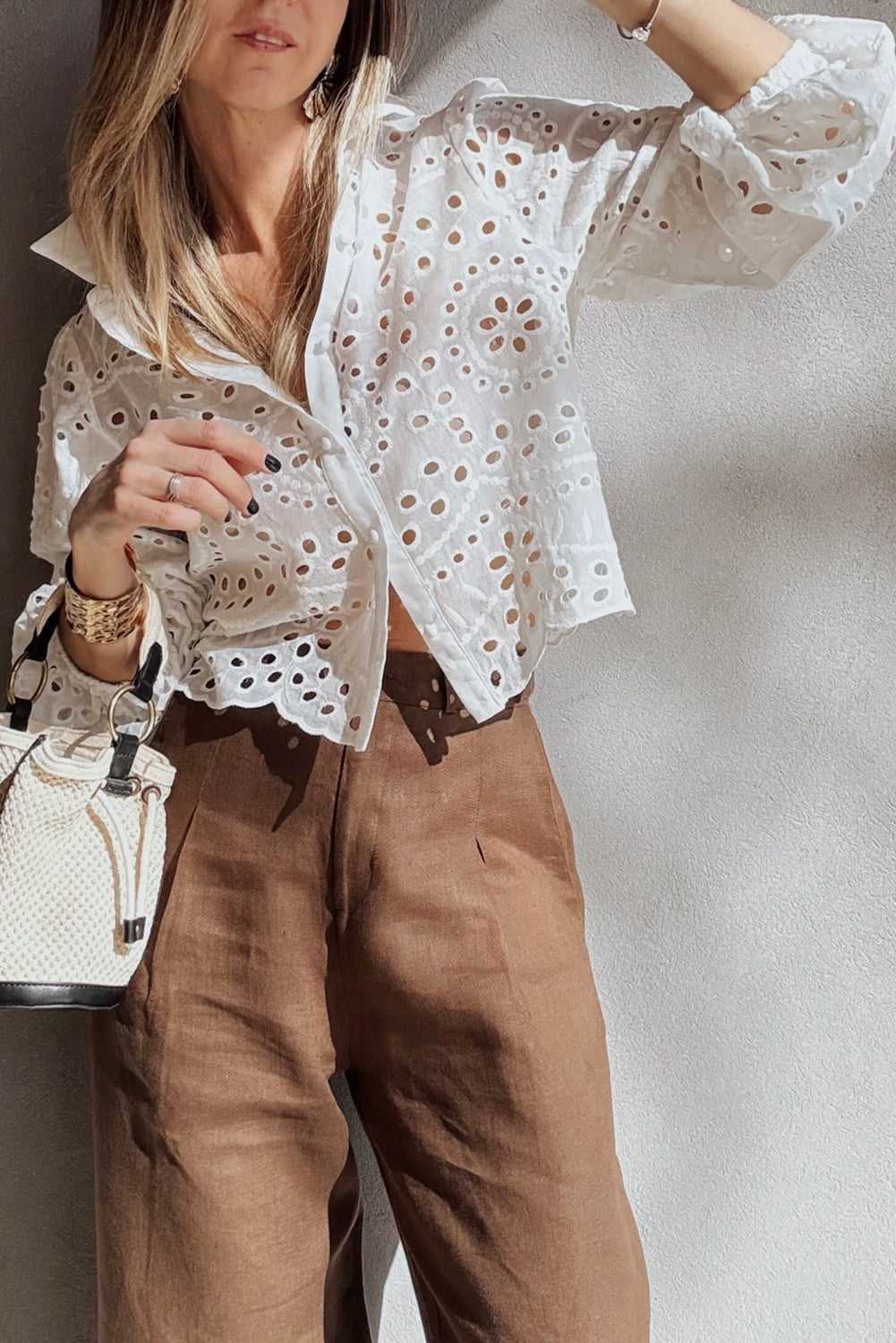 White Cutwork Embroidered Crop Top
