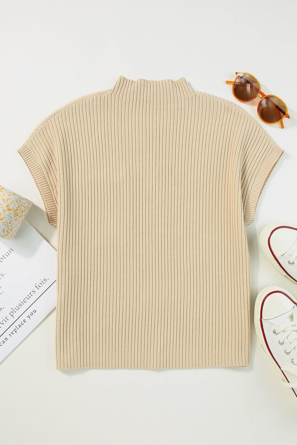 Cozy Oatmeal Sweater Dress - Ribbed Knit with Pockets
