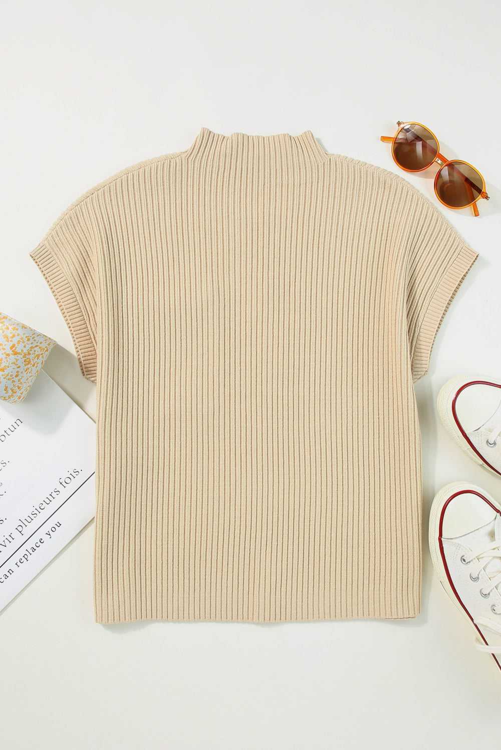 Cozy Oatmeal Sweater Dress - Ribbed Knit with Pockets