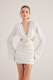 Hanna White Backless Long Sleeve Mini Dress with Removable Rose Accessory