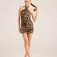 Rachel Brown Leopard Print Halter Neck Mini Dress