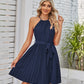 Halter Strapless Dresses For Women Solid Pleated Skirt Summer Beach Sundress