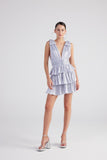 Glare Blue Shiny Pleated Mini Ruffle Dress
