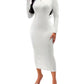 Solid Color Textured Split Dress, Elegant Backless Bodycon Dress For Spring & Fall, Women's Clothing