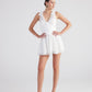 Fiona White Ruched Mini Dress with Pleated Skirt