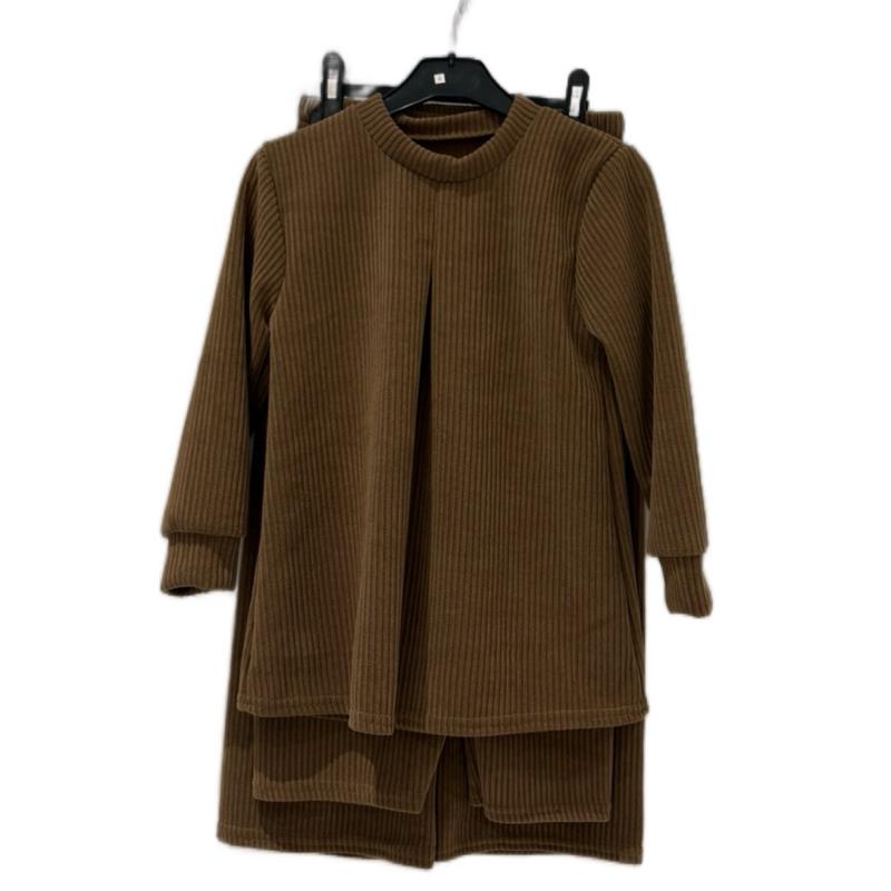 Maya Children's Ribbed Pleated Top & Wide Leg Pants Set | Elegant 2-Piece Loungewear
