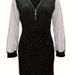 Hot Diamond Sequin Net Splicing Dress Elegant Commuting V-neck Zipper Long Sleeve Dress