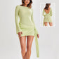 Fashion Slim Long-sleeved Dress Y2K Sexy Hip-hugging V-shaped Backless Short Dresses Womens Clothing