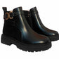Britney Womens Buckle Chain Winter Faux Leather Ladies Ankle Chelsea Combat Boots Black