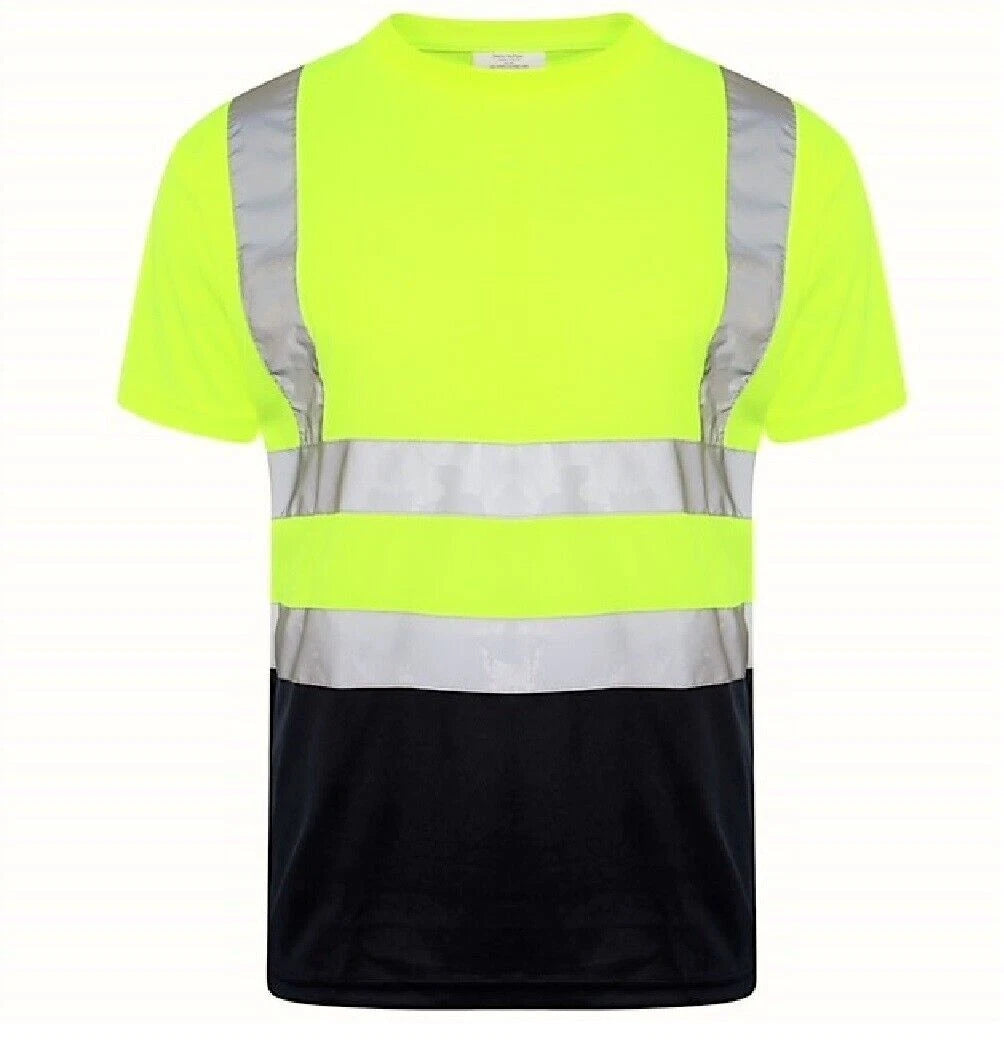 James Mens High Visibility Safety Crew Neck T-Shirt with Reflective Strips Short Sleeve Workwear