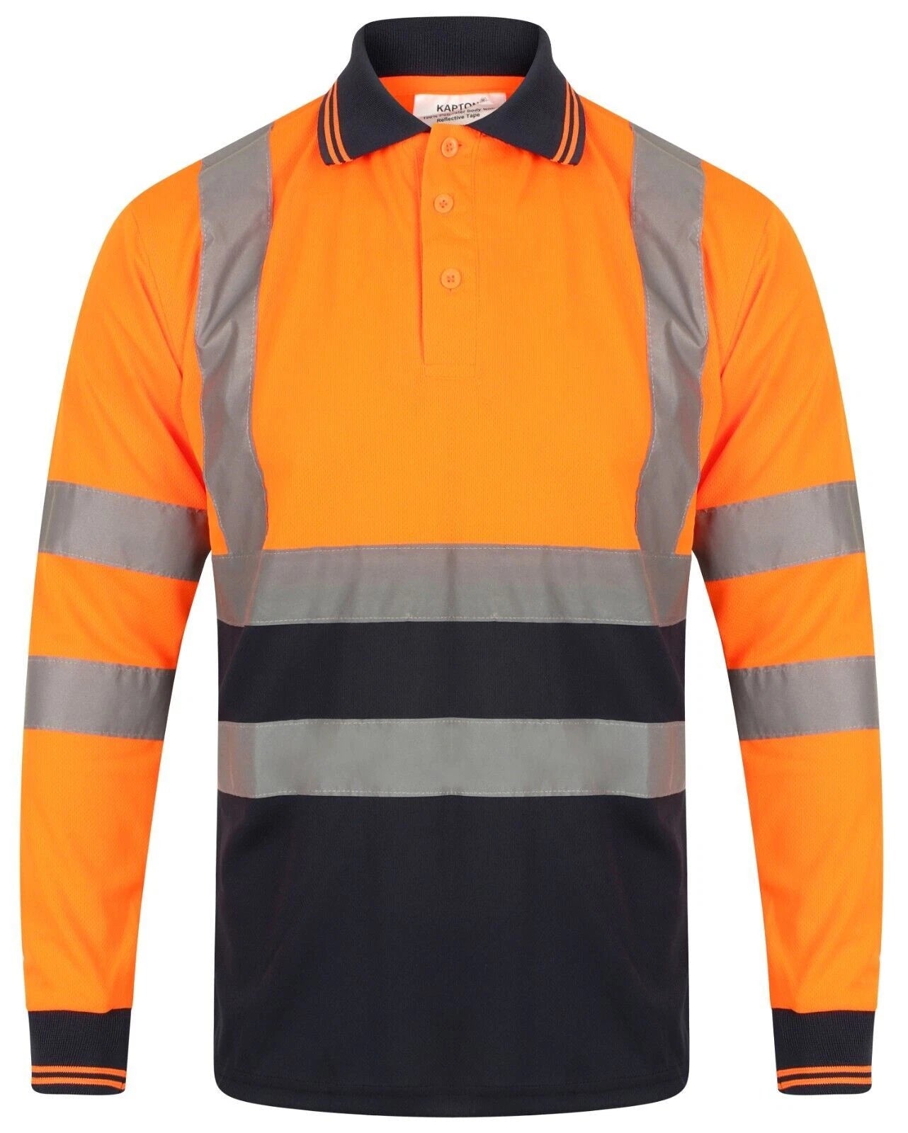 Edward Mens High Visibility Long Sleeve Safety Polo Shirt Reflective Hi-Viz Workwear