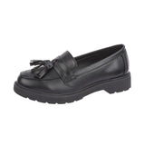 Kingston Girls Ladies Loafers Black Faux Patent Leather Loafers Tassels Slip On Shoes Sizes