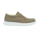 Beige Side View ALBERTO - Men's canvas leisure shoe with mock elasticated lace.