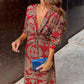 Sophia | Vintage Printed V-Neck Long-sleeve Elegant Dress