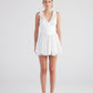 Fiona White Ruched Mini Dress with Pleated Skirt