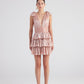 Glare Salmon Shiny Pleated Mini Ruffle Dress