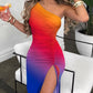 V-Neck Chain Décor Cutout High Slit Dress