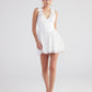 Fiona White Ruched Mini Dress with Pleated Skirt