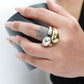 Boho Nugget Statement Ring - Abstract Brass and Silver Stone Nugget Adjustable Ring.