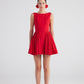 Alena Red Pleated Skirt Mini Dress