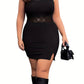 Elegant Plus Size Black Rhinestone Midi Dress