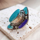 Large Ethnic Tibetan Silver Rings, Turquoise, Coral & Lapis Inlay Rings.