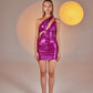 Thea Pink Shiny One Shoulder Strapped Mini Dress