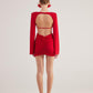 Hanna Red Backless Long Sleeve Mini Dress with Removable Rose Accessory