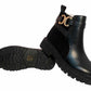 Britney Womens Buckle Chain Winter Faux Leather Ladies Ankle Chelsea Combat Boots Black