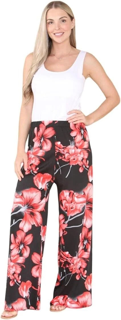 Kira Women's Floral Print Palazzo Pants Cute Summer Wide Leg Comfort