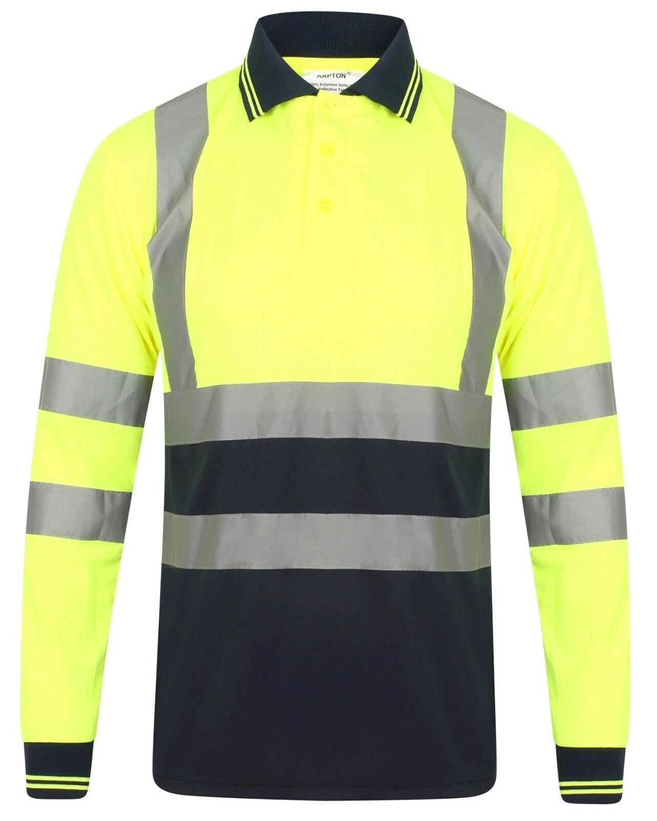 Edward Mens High Visibility Long Sleeve Safety Polo Shirt Reflective Hi-Viz Workwear