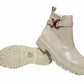 Britney Womens Buckle Chain Winter Faux Leather Ladies Ankle Chelsea Combat Boots Biege