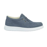 Blue SideView- Men's canvas leisure shoe with mock elasticated lace.