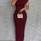 Textured Single Shoulder Bodycon Maxi Dress