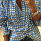 Blue Plaid Long Sleeve Frilled Blouse