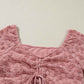 Pink Floral Lace Blouse | Bell Sleeve Square Neck Top