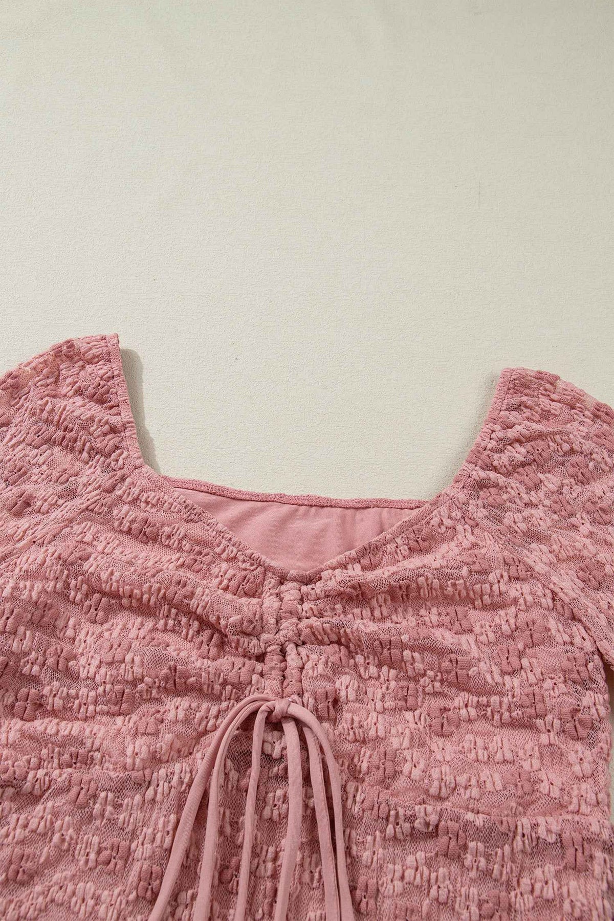 Pink Floral Lace Blouse | Bell Sleeve Square Neck Top
