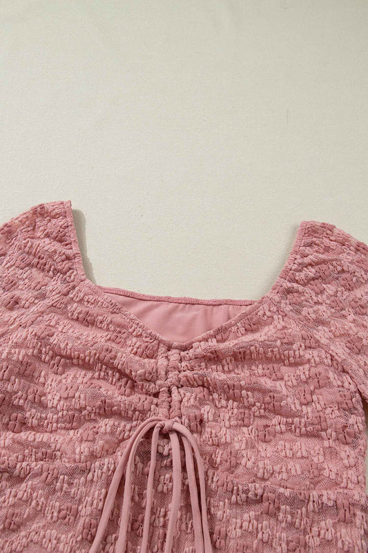 Pink Floral Lace Blouse | Bell Sleeve Square Neck Top